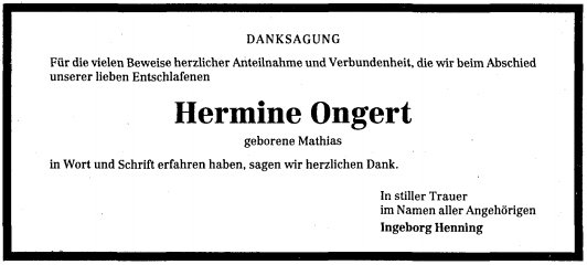 Mathias Hermine 1922-1991 Todesanzeige